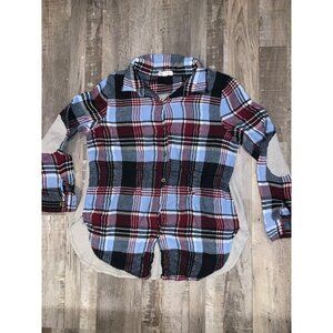 About a Girl - Vintage Patchwork Plaid Button-Up Shirt With Elbow Patches
